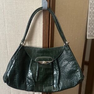 FURLA Forest Green Crocodile embossed and suede handbag